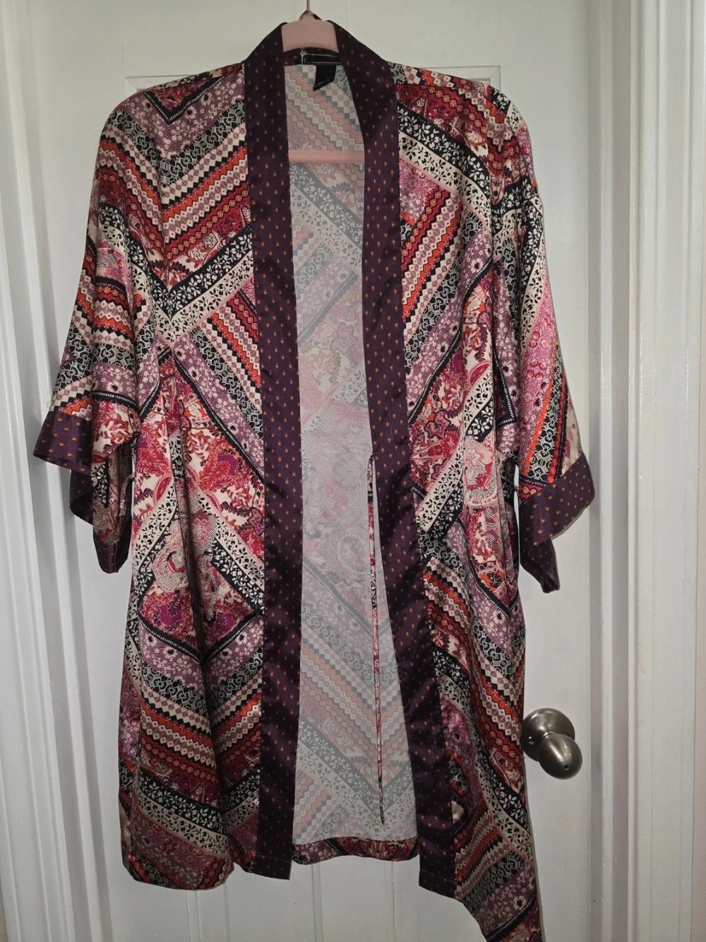 Victoria's Secret Pink and Plum Printed Satin Kimono Robe
